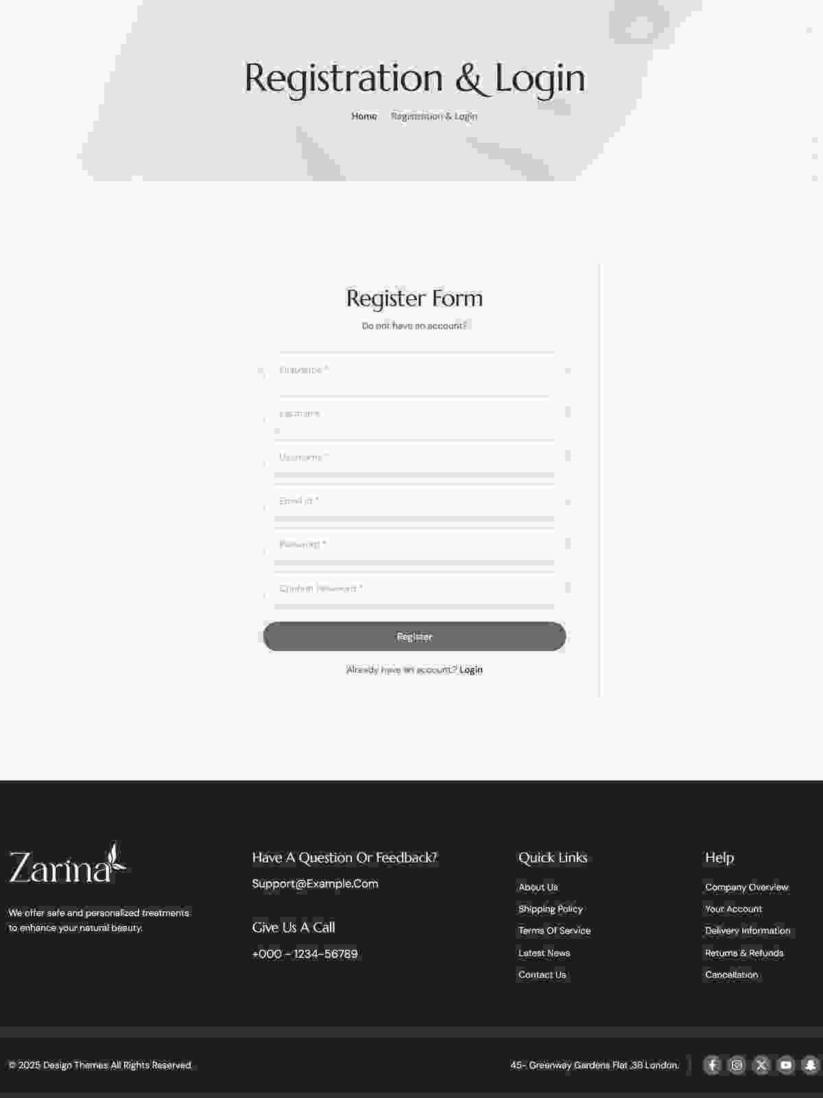 Registration & Login-page